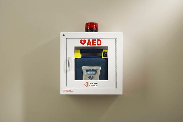 Surface Mount Wall Cabinet with alarm and strobe, security enabled (Fits all ZOLL / Powerheart AEDs)