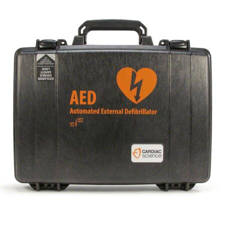 Hard-sided, waterproof carrying case for AED